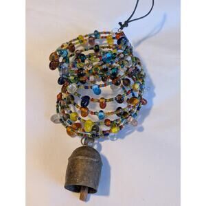 Glass Rainbow Spiral Wind Spinner Iron Bell Garden Chime